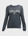 Cinq À Sept Cinq A Sept Bonjour Graphic Crewneck Sweater In Gray