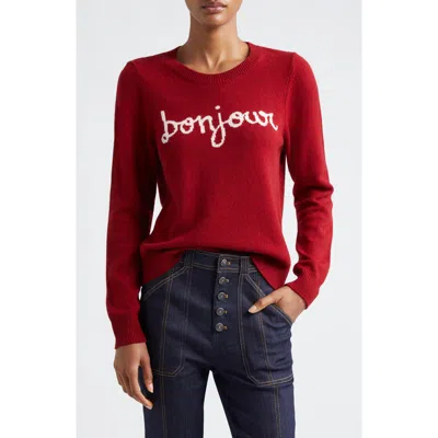 Cinq À Sept Amour Embroidered Crewneck Sweater In Red Currant/pin