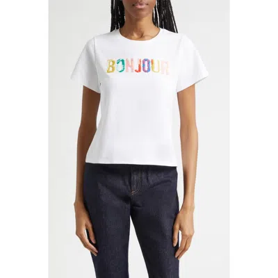 Cinq À Sept Bonjour Scribble Embroidered Shrunken Tee In White