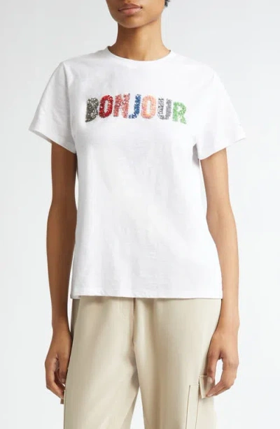 Cinq À Sept Bonjour Sequin Appliqué Cotton T-shirt In White/multi