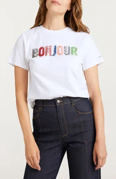 Cinq À Sept Bonjour Sequin Appliqué Cotton T-shirt In Multi