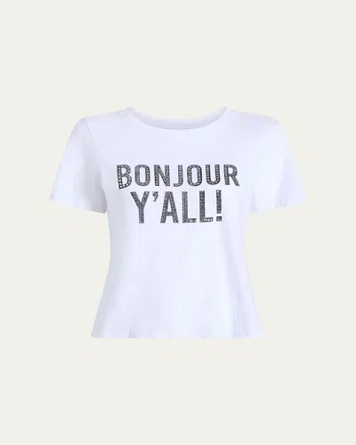 Cinq À Sept Bonjour Y'all Embellished Shrunken Tee In Blue