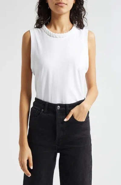Cinq À Sept Braid Accent Sleeveless Cotton T-shirt In White