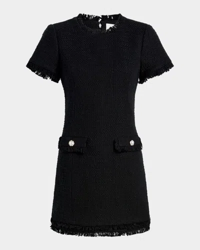 Cinq À Sept Brandi Tweed Mini Shift Dress In Black