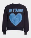 Cinq À Sept Brandy Je Taime Smiling Denim Patch Sweatshirt In Navy