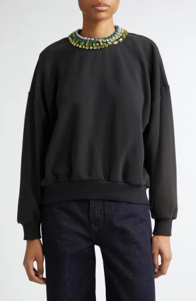 Cinq À Sept Brandy Mixed Crystal Detail Cotton Blend Sweatshirt In Black
