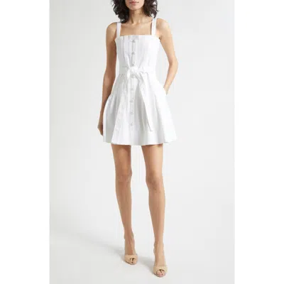 Cinq À Sept Branwen Pleated Belted Denim Minidress In White