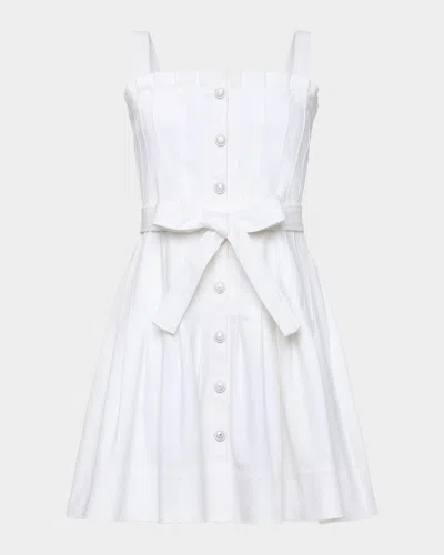 Cinq À Sept Branwen Pleated Belted Denim Minidress In White