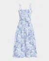 Cinq À Sept Floral Print A-line Dress In White/dk Cerule