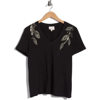 Cinq À Sept Bree Beaded Cotton T-shirt In Black
