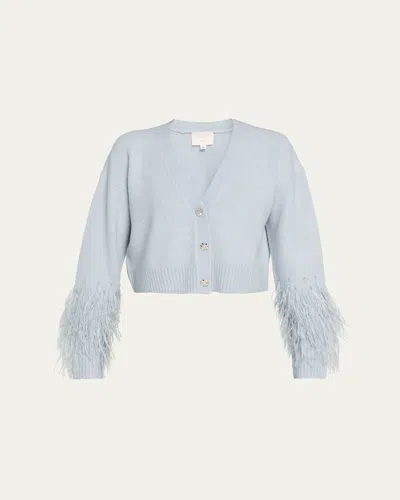 Cinq À Sept Bria Cropped Feather Cardigan In Blue