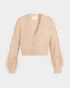 Cinq À Sept Bria Cropped Feather Cardigan In Brown