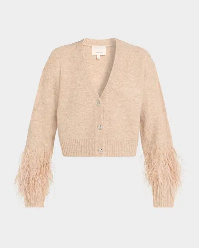 Cinq À Sept Bria Cropped Feather Cardigan In Neutral