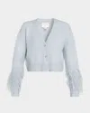 Cinq À Sept Bria Cropped Feather Cardigan In Gray