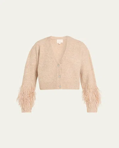 CINQ À SEPT BRIA CROPPED FEATHER CARDIGAN