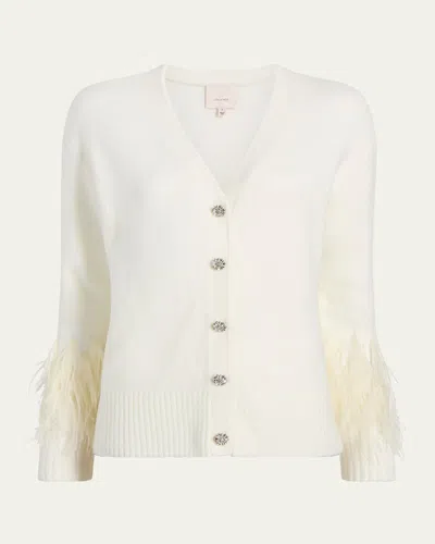 Cinq À Sept Briana Feather-cuff Knit Cardigan In Ivory