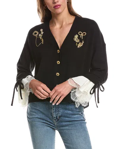 Cinq À Sept Brooches Atlas Wool-blend Cardigan In Black