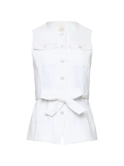 Cinq À Sept Button Belted Top In White