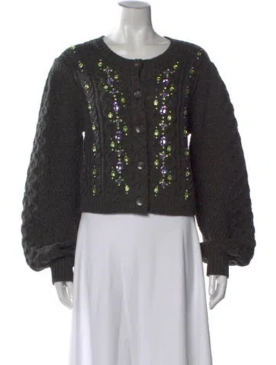 Pre-owned Cinq À Sept Cable Knit Patterned Sweater W/ Tags In Gray