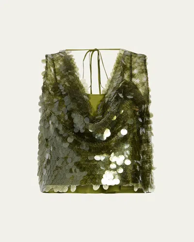 Cinq À Sept Calista Sequined Crop Top In Green