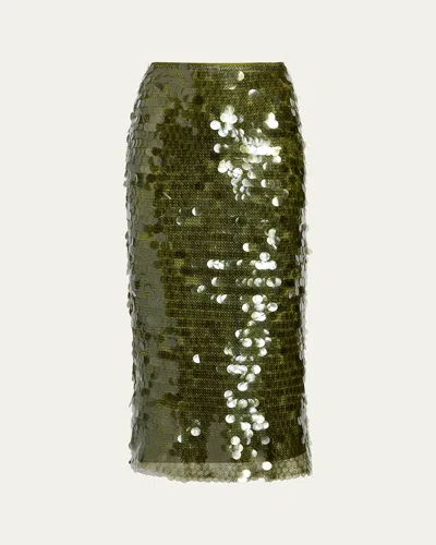 Cinq À Sept Calista Sequined Pencil Skirt In Green