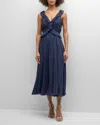 CINQ À SEPT CALLOWAY SLEEVELESS RUFFLE V-NECK MIDI DRESS