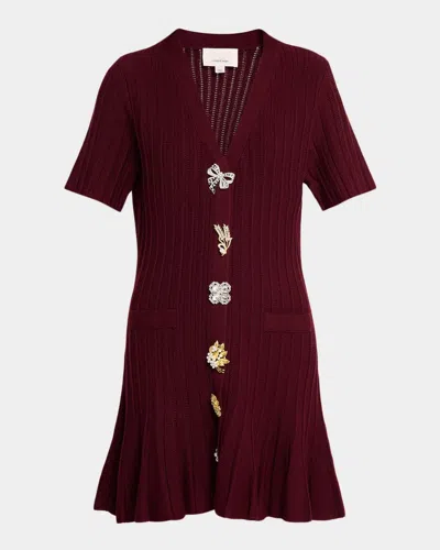 Cinq À Sept Calyssa Embellished-button Wool-blend Mini Dress In Burgundy