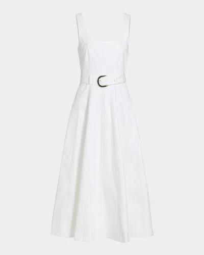 Cinq À Sept Cambree Belted A-line Denim Midi Dress In White