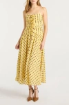 Cinq À Sept Camille Magda Ruched Polka Dot Floral Appliqué Dress In Yellow