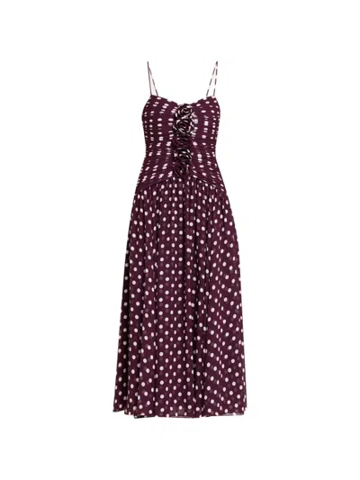 Cinq À Sept Women Madga Drop-waist Camille Polka Dot Midi Dress In Plum In Purple