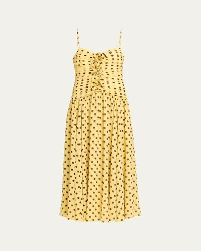 Cinq À Sept Camille Polka Dot Ruffled Midi Dress In Yellow