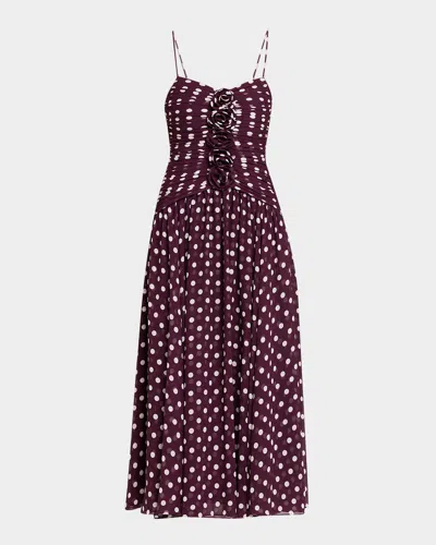 Cinq À Sept Camille Polka Dot Ruffled Midi Dress In Burgundy