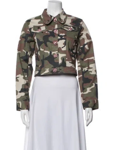 Pre-owned Cinq À Sept Camouflage Print Denim Jacket In Green