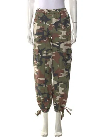 Pre-owned Cinq À Sept Camouflage Print Straight Leg Pants In Green