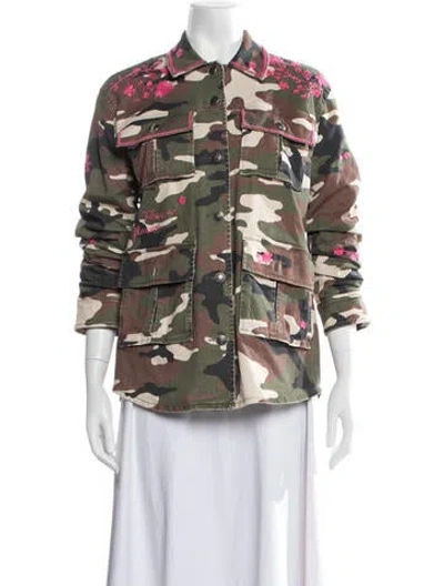 Pre-owned Cinq À Sept Camouflage Print Utility Jacket In Green/neutrals
