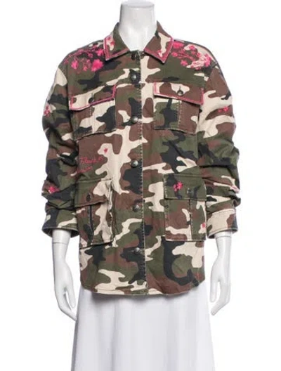 Pre-owned Cinq À Sept Camouflage Print Utility Jacket In Green/pink