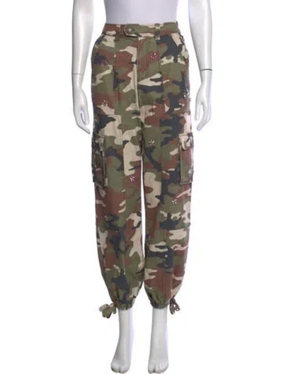 Pre-owned Cinq À Sept Camouflage Print Wide Leg Pants In Green