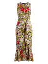 Cinq À Sept Canyon Bloom Elvira Ruffle Sleeveless Silk Midi Dress In Multi