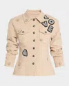 Cinq À Sept Canyon Embellished Scrunched Denim Jacket In Khaki