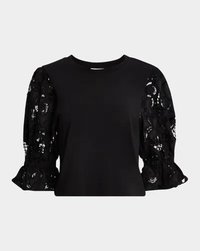 Cinq À Sept Embroidered Cotton Paisley Carmine Top In Black