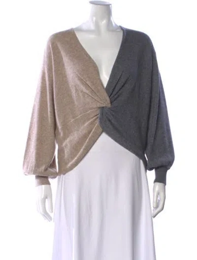 Pre-owned Cinq À Sept Cashmere Colorblock Pattern Sweater In Gray