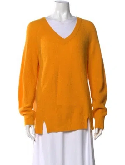 Pre-owned Cinq À Sept Cashmere V-neck Sweater In Yellow