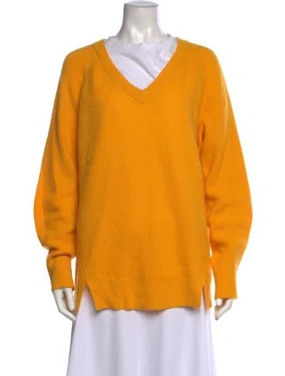 Pre-owned Cinq À Sept Cashmere V-neck Sweater In Yellow