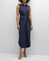Cinq À Sept Catalina Sleeveless Twisted Midi Shirtdress In Navy