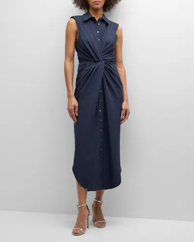 Cinq À Sept Catalina Sleeveless Twisted Midi Shirtdress In Navy