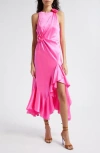 Cinq À Sept Flower-detail Silk Midi Dress In Electric Pink