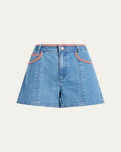 Cinq À Sept Ceil Crochet Denim Shorts In Blue Haze/carnation