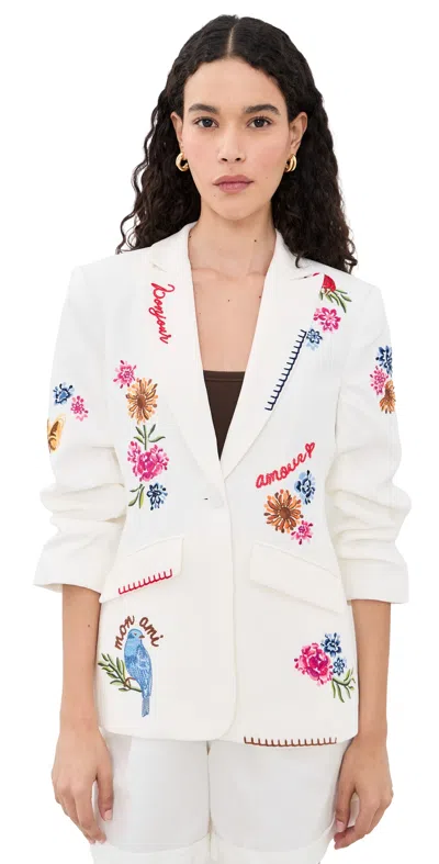 CINQ À SEPT CELESTE VINE SCRUNCHED CHEYENNE BLAZER IVORY/MULTI