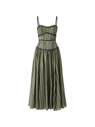 Cinq À Sept Celia Striped-pattern Ruffled Midi Dress In Green
