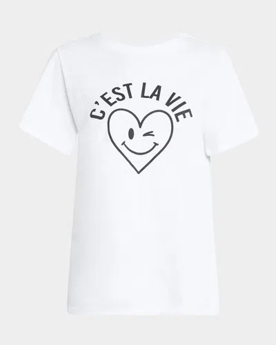 Cinq À Sept Cest La Vie Smiley Crewneck Tee In White Navy